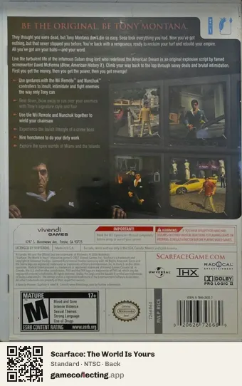 Scarface: The World Is Yours Nintendo Wii, NTSC box back