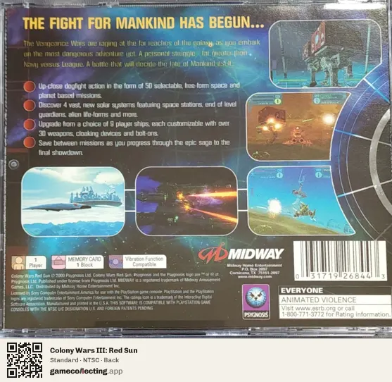 Colony Wars III: Red Sun PlayStation, NTSC box back