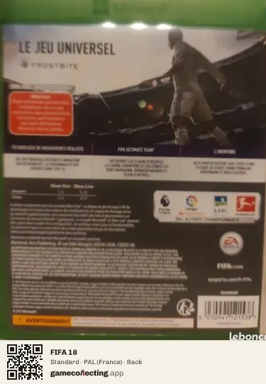 FIFA 18 Xbox One, France box back