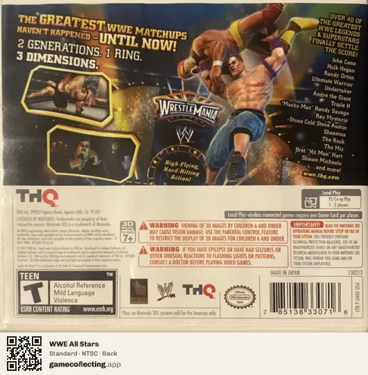 WWE All Stars Nintendo 3DS, NTSC box back