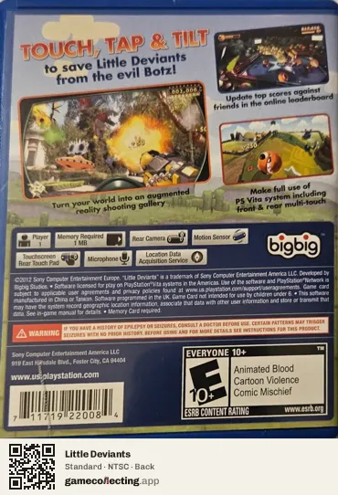 Little Deviants PlayStation Vita, NTSC box back