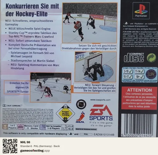 NHL 98 PlayStation, Germany box back