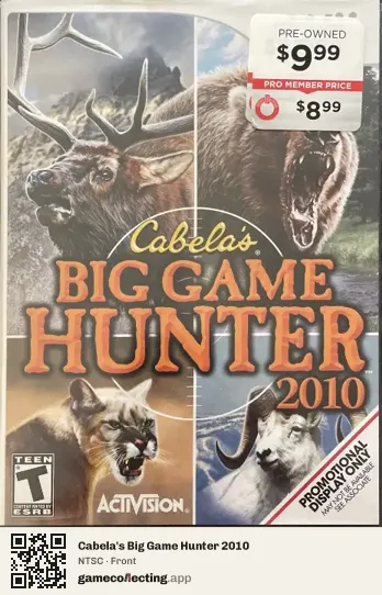 Cabela's Big Game Hunter 2010 Nintendo Wii, NTSC box front