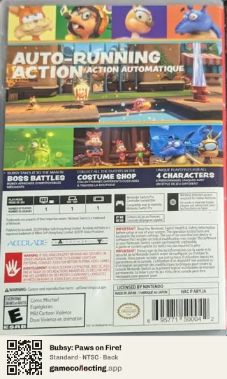 Bubsy: Paws on Fire! Nintendo Switch, NTSC box back
