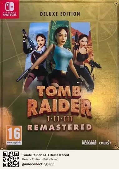 Tomb Raider I-III Remastered Nintendo Switch, PAL box front
