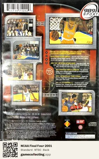 NCAA Final Four 2001 PlayStation 2, NTSC box back