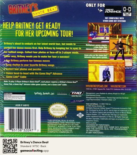 Britney's Dance Beat Game Boy Advance, NTSC box back