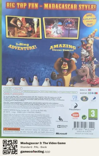 Madagascar 3: The Video Game Xbox 360, PAL box back