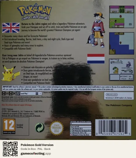 Pokémon Gold Version Nintendo 3DS, PAL box back