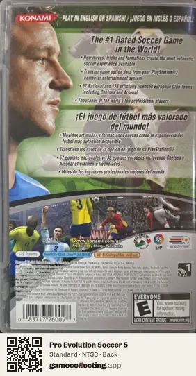 Pro Evolution Soccer 5 PlayStation Portable, NTSC box back
