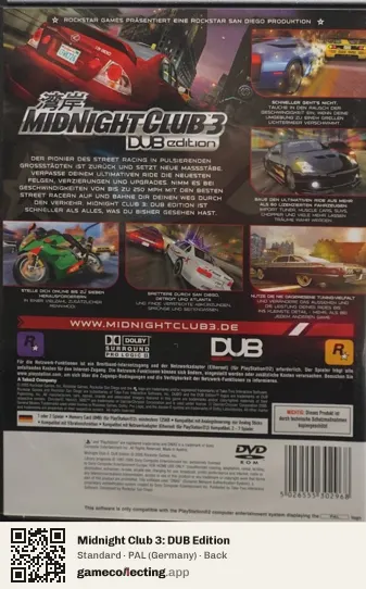 Midnight Club 3: DUB Edition PlayStation 2, Germany box back