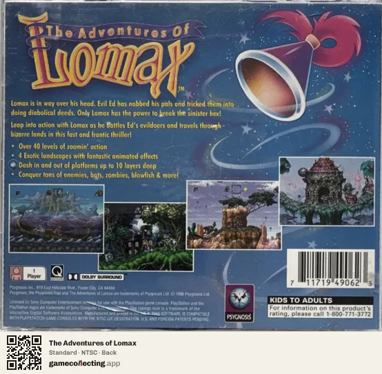 The Adventures of Lomax PlayStation, NTSC box back