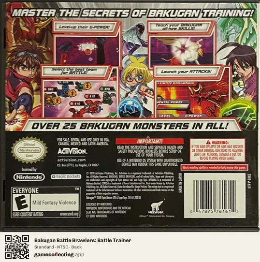 Bakugan Battle Brawlers: Battle Trainer Nintendo DS, NTSC box back