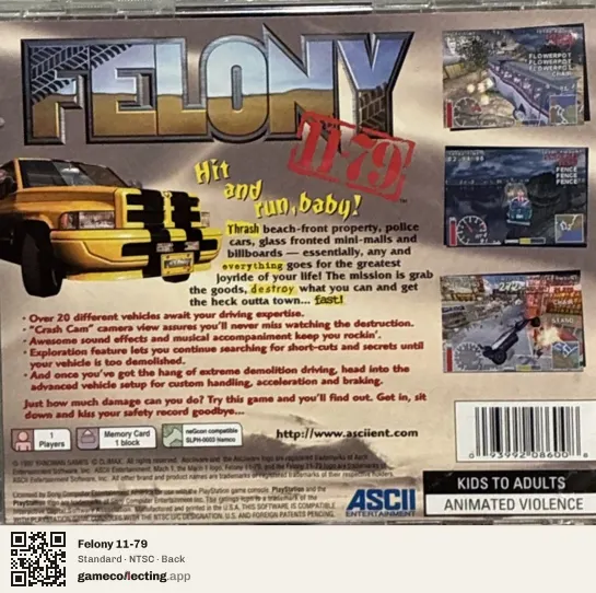 Felony 11-79 PlayStation, NTSC box back