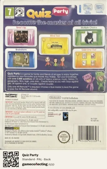 Quiz Party Nintendo Wii, PAL box back