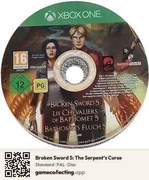 Broken Sword 5: The Serpent's Curse Xbox One, PAL disc