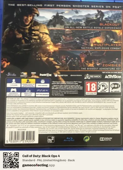 Call of Duty: Black Ops 4 PlayStation 4, United Kingdom box back