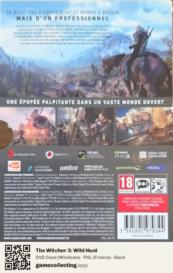 The Witcher 3: Wild Hunt Computer, France box back