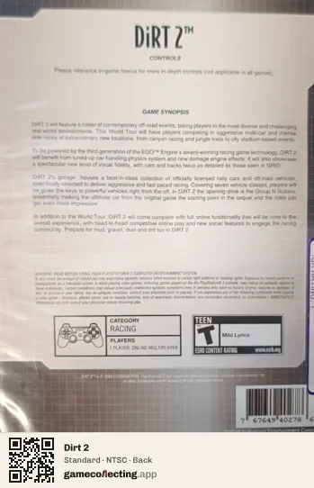 Dirt 2 PlayStation 3, NTSC box back