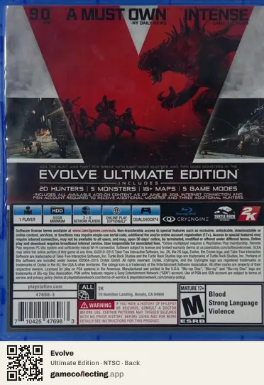 Evolve PlayStation 4, NTSC box back