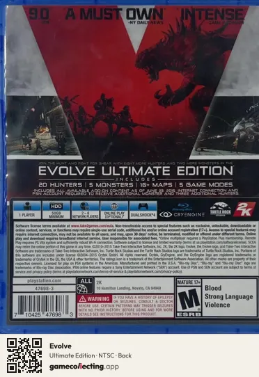 Evolve PlayStation 4, NTSC box back