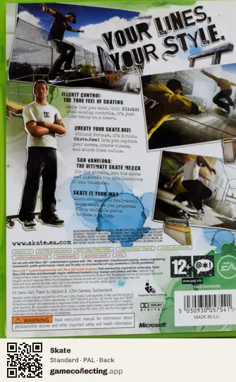 Skate Xbox 360, PAL box back