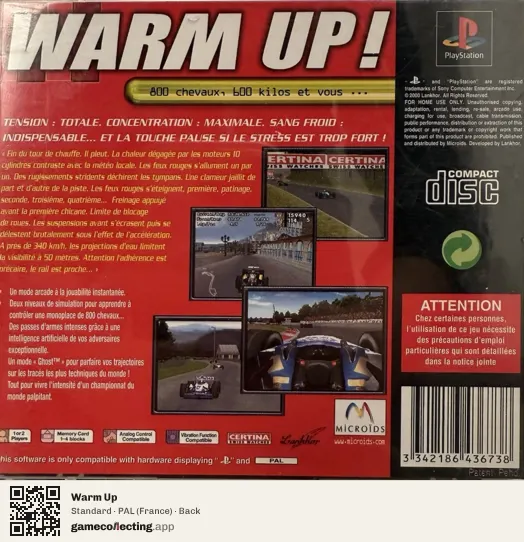 Warm Up PlayStation, France box back