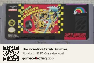The Incredible Crash Dummies Super Nintendo Entertainment System, NTSC cartridge label