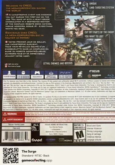 The Surge PlayStation 4, NTSC box back