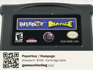 Paperboy / Rampage Game Boy Advance, NTSC cartridge label