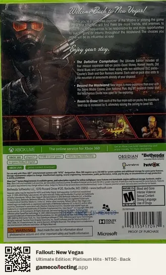 Fallout: New Vegas Xbox 360, NTSC box back