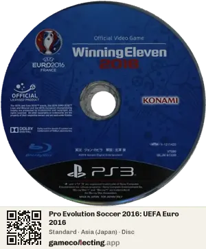 Pro Evolution Soccer 2016: UEFA Euro 2016 PlayStation 3, Asia disc