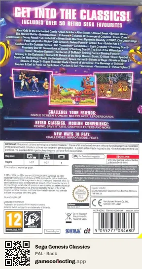 Sega Genesis Classics Nintendo Switch, PAL box back