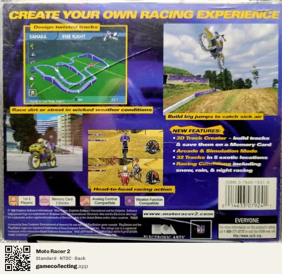 Moto Racer 2 PlayStation, NTSC box back