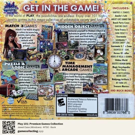 Play 101: Premium Games Collection Computer, NTSC box back