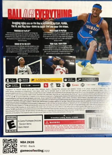 NBA 2K26 PlayStation 5, NTSC box back