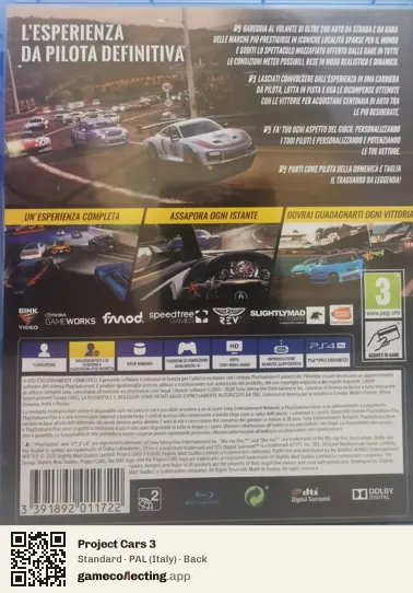 Project Cars 3 PlayStation 4, Italy box back