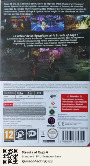 Streets of Rage 4 Nintendo Switch, France box back