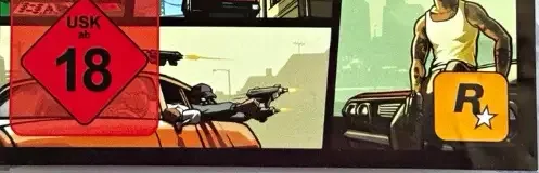 Grand Theft Auto: San Andreas, the USK square on its front