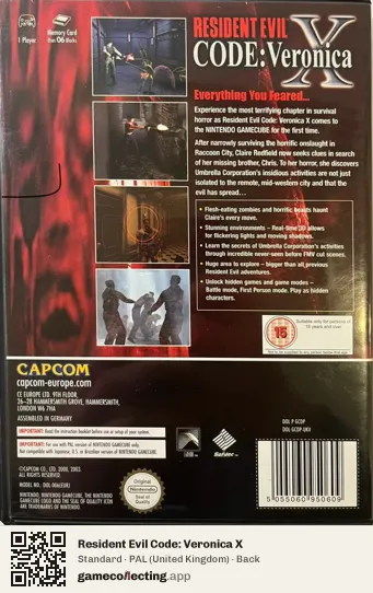 Resident Evil Code: Veronica X Nintendo GameCube, United Kingdom box back