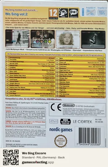 We Sing Encore Nintendo Wii, Germany box back