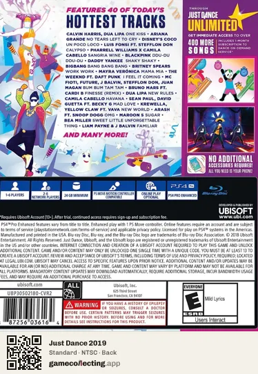 Just Dance 2019 PlayStation 4, NTSC box back