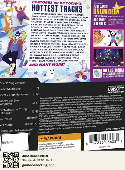 Just Dance 2019 Xbox One, NTSC box back