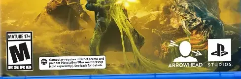 Helldivers 2, the ESRB box on its front