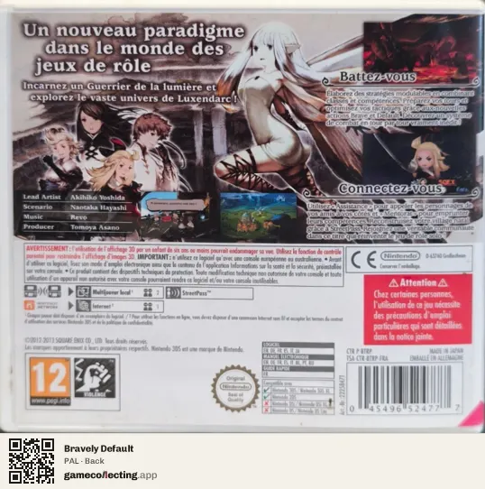 Bravely Default Nintendo 3DS, PAL box back