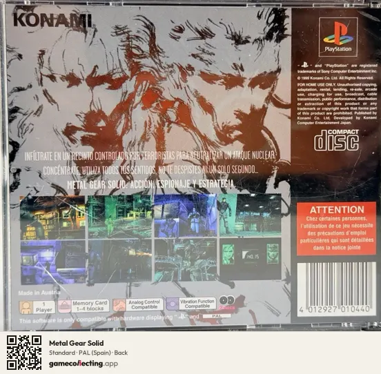 Metal Gear Solid PlayStation, Spain box back