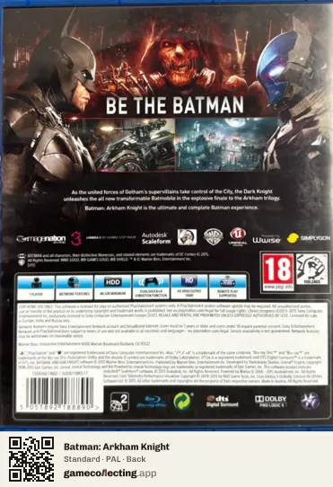 Batman: Arkham Knight PlayStation 4, PAL box back