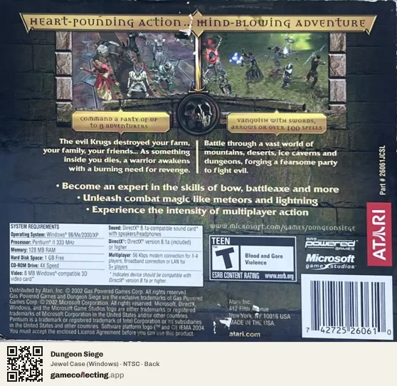 Dungeon Siege Computer, NTSC box back
