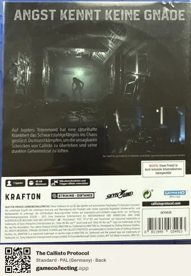 The Callisto Protocol PlayStation 5, Germany box back