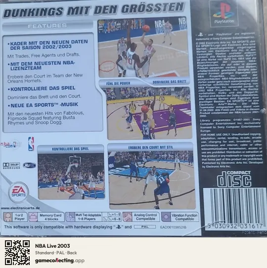NBA Live 2003 PlayStation, PAL box back